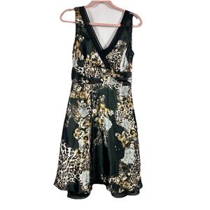 Signature Robbie Bee Dress 8P - Mob Wife Babydoll Leopard Floral Satin Luxe Y2K